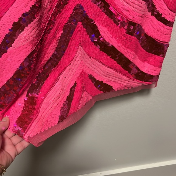 LIV FOSTER V-Neck Halter Sequin Stripe Pink Mini Dress, Size 6 - Picture 7 of 12